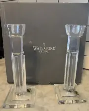 PAIR WATERFORD CRYSTAL METROPOLITAN 10" CANDLESTICKS HOLDERS SIGNED RETIRED NIB