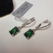 Beautiful 1.7ctw Emerald Cut Emerald Earrings in Sterling Silver May Birthstone