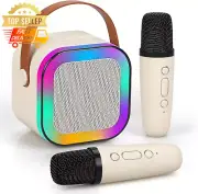 Portable Karaoke Machine 2 Wireless Microphones Bluetooth Speaker Beige