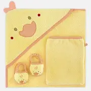 Baby Grown - Baby Hooded Towel Set with Washcloth and Slippers, Duck Design, Yellow, 3 Pieces
