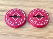 Sugino - Crank Caps - Red-Silver Font - old school bmx