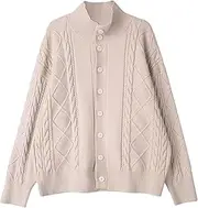 [Generic] Men's Twisted Stand Collar Cardigan Slim Fit Casual Knitted Button Down Sweater Open Front Winter Sweaters Big and Tall