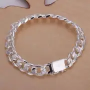 Pure 925 Sterling Silver Bracelet Heavy Thick Cuban Link Chain Jewelry Man Women