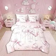 Erosebridal Pink Bow Girls Bedding Set Kawaii Bowknot Queen Comforter Set 7 Piece for Kids Teen Women Bedroom Decor,Glitter Bow Bed in A Bag Dreamy Princess Bowknot Sheet Set Comforter