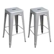 AmeriHome Bar Stool Stackable Metal Rubber Feet Foot Rest Silver (Set of 2)