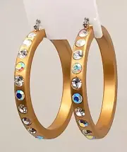 E170 Chunky metal gold Lucite Acrylic wide Hoop clear & ab Fashion Earrings