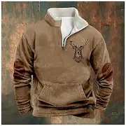 Men's Sweatshirt Quarter Zip Sweatshirt Black Brown Half Zip Color Block Reindeer Half Zip Print Sports Outdoor Daily Holiday Polyester Vintage Streetwear Cas