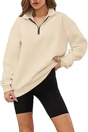 [Meladyan] Womens Half Zip Sweatshirt Oversized Long Sleeve Collar Drop Shoulder Solid 1/4 Zipper Pullover Jacket