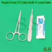 MOSQUITO HEMOSTAT FORCEPS 5" CURVED +SCALPEL HANDLE #4+5 SURGICAL BLADES #23