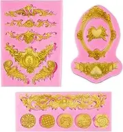 AIMEIKI 3 Pack Baroque Fondant Molds, Silicone, Scroll Border Lace, Curlicues, Gum Paste, Candy, Chocolate, Baking Molds, Birthday, Wedding, Party, DIY Cake