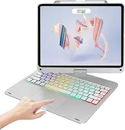 Touch iPad Pro 12.9 Case with Keyboard 6th/5th Generation, Magic 360° Rotatable & Swivel Bluetooth Keyboard with Trackpad, 7 Backlight Color with Pencil Holder for iPad Pro 12.9” 4th/3rd Gen, Silver