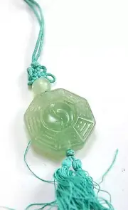 Vintage Natural Jade Stone Ba Gua Bagua Luck Hand Carve Feng Shui Charm Hanging
