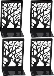 toepeoco 2 Pairs Book Ends, Black Tree Metal Bookends, Heavy Duty Bookend，Book Ends for Shelves, Bookends for Heavy Books, Abstract Art Desgin Book Stopper Supports for Office, Home