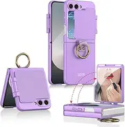 Beauty Mirror Slim Phone Case for Samsung Galaxy Z Flip 6, Magnetic Flap Protective Cover for Flip5, Anti-Drop Shell with Electroplating Ring (Purple, for Flip 5)
