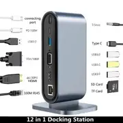 USB C Laptop Docking Station,12-in-1 Dock with VGA,HDMI 2.0 4K,100Mbps Ethernet,3 x USB-A 3.0 And PD 100W USB-C Charging