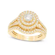 1.0 CT. T.W. Certified Natural Diamond Double Frame Split Shank Bridal Engagement Ring Set in Solid 14K Gold (I/I1)