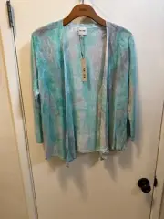 Women NWT Nic +Zoe" aqua, gray white, open light cardigan sweater. Size XL