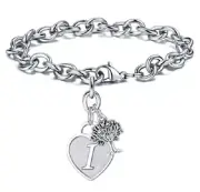 Turandoss Tree Of Life Engraved Letter Initial Charm Bracelet Stainless Steel I