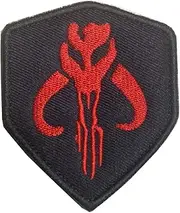 [Antrix] Star War Mandalorian Bantha Skull Mercenary Shield Bounty Hunter Boba FettMorale Military Embroidered Morale Patch Hook & Loop Tactical Patch Set for Backpacks Caps Hats Vests- Red