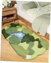 Green Moss Rug for Bedroom Decor Aesthetic, 60"x35" 3D Soft Shaggy 5’x3’