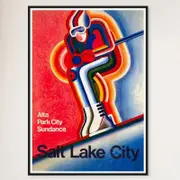 Galrie Vintage Ski Poster of Salt Lake City Utah Classic American Art Décor, Black Frame, 50 x 70cm (20 x 28inch)