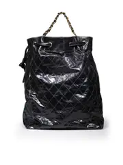 Vintage Black Leather Quilted Duffle Bag XL