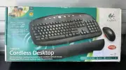 NOS Vintage 2004 Logitech Cordless Keyboard and Mouse with Detachable Palm Rest