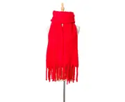 puluofuh Shawl Wrap Plain Fringed Tassels Thickened Comfortable Cold Resistant Solid Color Autumn Winter Adults Long Blanket Scarf for Daily Life-Red