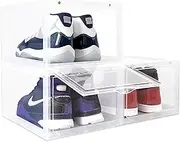 OLLIE Drop Front Hard Plastic Shoe Storage - Fits Up to Size 11 Mens - Shoe Organizer for Closet, Plastic Drawer, Organization and Storage, Shoe Box, Stackable Storage Bins (Pack Of 3, Clear)