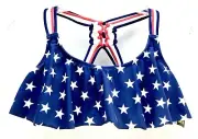 Junior Womens Strappy Ruffled Crop Top Size L Built-in Bra Red White Blue