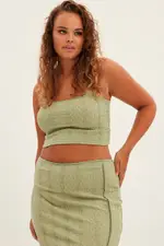 Green Midi Skirt Side Split Textured Jersey
