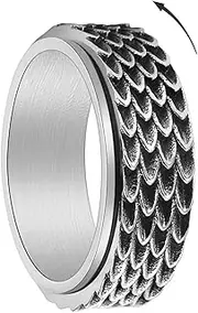 [FASHGOOD] Dragon Scale Anxiety Ring for Men,Titanium Steel Ring,Snake Dragon Scales Spinner Rings,8MM Wide Fidget Ring Black Silver Mens Ring Size 7-13