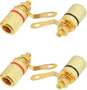 RuiLing 4-Pack 4mm Banana Jack Binding Post Gold Plated Female Socket Plug Terminal Connector for Loudspeaker Amplifier (2pcs Red and 2pcs Black Rubber Ring)