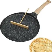 MFAUCAZB 11in Nonstick Crepe Pan with Spreader, Aluminium Round Pan with Beechwood Handle, Induction Compatible, Black