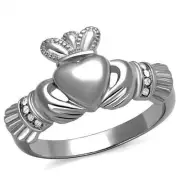 Stainless Steel Crystal CZ Heart Irish Celtic King Claddagh Irish crown Ring