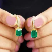 4Ct Emerald Cut Lab Created Emerald Drop Dangle Earrings 14K Yellow Gold Plated