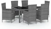 vidaXL Outdoor Dining Set for 6-7-Piece Patio Furniture in Grey, Poly Rattan, Weather-Resistant and Easy Cleaning