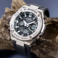 在飛比找momo購物網優惠-【G-SHOCK】強悍太陽能雙顯運動錶-黑x銀(GST-S1