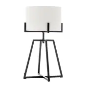 New Oriental Matte Black Square-Edged Metal Dimmable Table Lamp with Off White Linen Shade