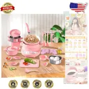 Kid's Real Cooking Set: Montessori Mini Kitchen with Safe Cooking Tools - Pink