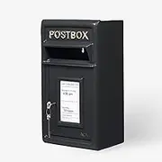 Assorted Collections Wall Mounted Post Box Classic Black Large Letter Box Lockable with 2 Keys, Heavy Duty Cast Iron Mail Box for Home Weatherproof Easy to Install, ‎24 x 17 x 44 cm, 11.8 kg
