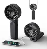 Handheld Fan, Portable Fan, 4000mAh Rechargeable Personal, 180° Foldable Mini Desk Fan with 6 Wind Speed, LCD Digital Display, Lanyard as Neck, Ultra Quiet, Pocket Size for Indoor Outdoor