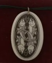 Touchstone Pottery Porcelain Celtic Fish Oval Pendant