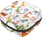 Period Bag,Sanitary Napkin Storage Bag,Animals in Land Cartoon Forest,Tampon Bag for Purse