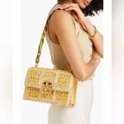 New Authentic Tory Burch Women's Metallic Miller Raffia Shoulder Bag Women Tory
