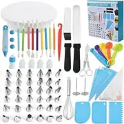 Frafuo Cake Decorating Supplies Kit Tools 66pcs, Baking Accessories with Cake Turntable, Pastry Piping Bag, Scrapers,Fondant Carved Pens,Piping Icing Tips,Measuring Spoons for Beginners