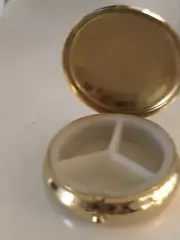 Empty Portable Gold Tone Pill Box Case Holder/three Compartment.Travel Use New