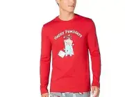 Family PJs Men's Matching Happy Pawlidays Christmas Pajama Top, Red, Small