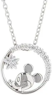 [Disney] VPCDS 20124 Mickey Silver Pendant, Circle, Transparent Stone, Cubic Zirconia