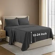 Full Extra Deep Pocket Sheets Sets 4 Piece, Extra Deep Pocket Full Sheets 400 Thread Count 100% Egyptian Cotton Extra Deep Pocket Fitted Sheet Fit Upto 18 to 24 Inch High Mattress Dark Grey Solid